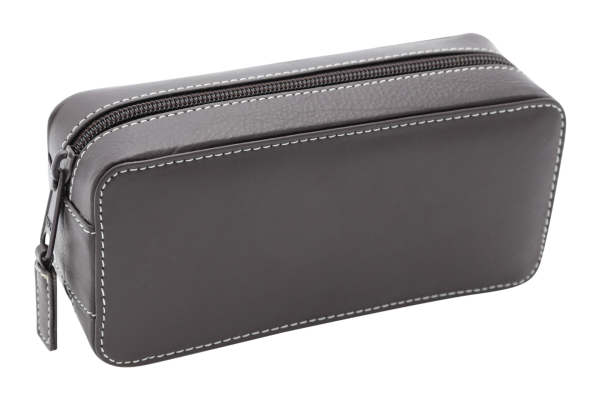 LEAS Uhrenetui für 2 Uhren mit Reißverschluss aus feinstem Rind Leder 16,5x8x5cm (BxHxT) (braun)